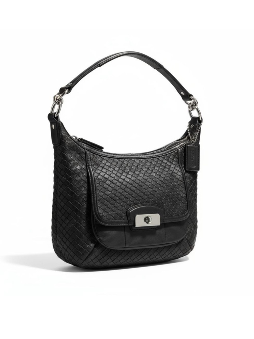 Coach Women's Black Woven Leather Hobo Bag